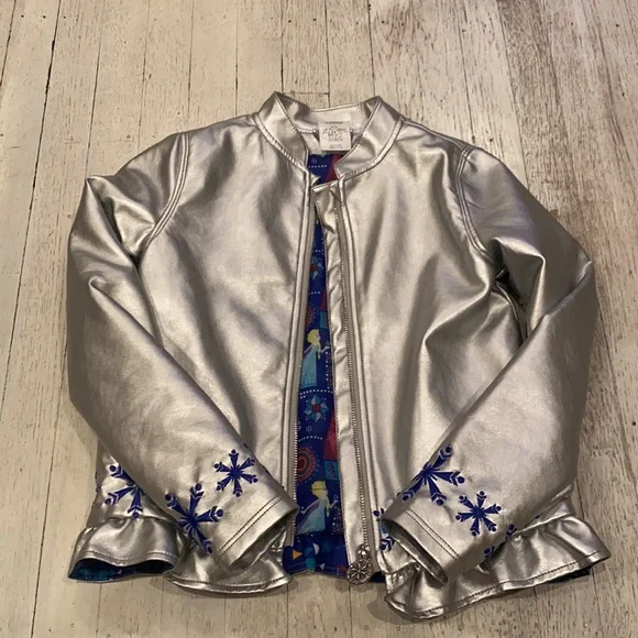 Disney Frozen faux leather silver metallic Jacket rhinestone embe…